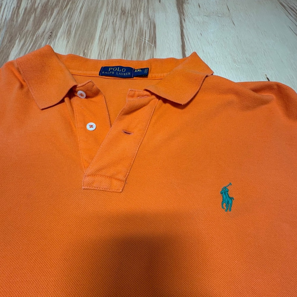 Polo Ralph Lauen Orange Shirt Green Pony Mens XXL‎